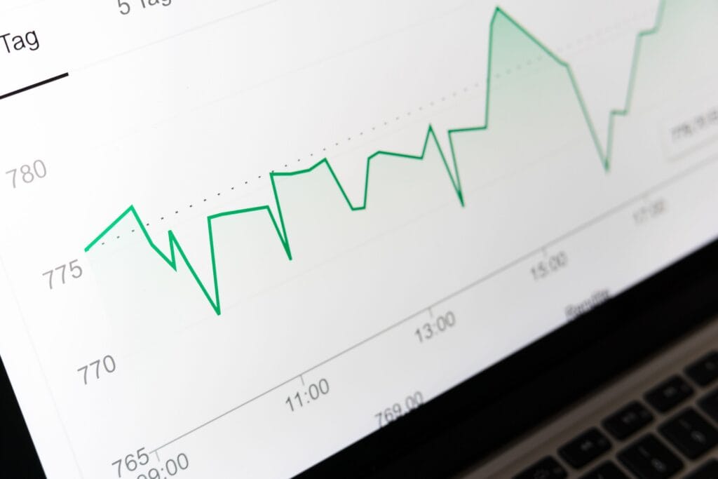 Line graph showing upward trend in search engine rankings and website traffic.